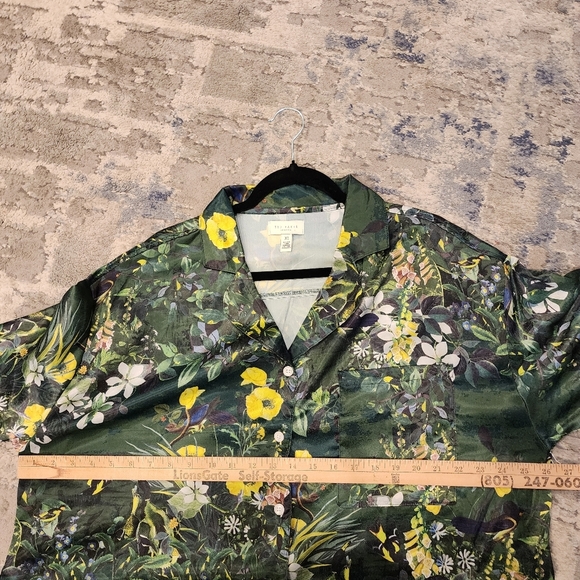 NWT Ted Baker Satin 2 Piece Pajama Set Boxy Green Botanical Birds Size XL - Picture 9 of 16